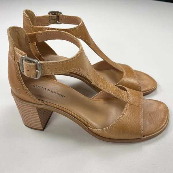 Lucky Brand Sabeni T-Strap Block-Heel City Sandals Tan Size 9.5 Runs Large (10) - Image 3