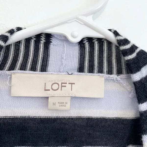 ANN TAYLOR LOFT Striped Fine Knit Open Cardigan Blue / Periwinkle ? Navy Sweater - Image 4