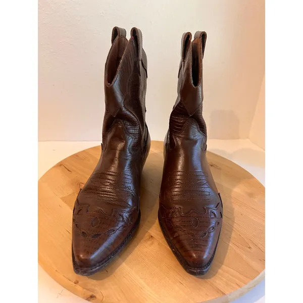 90s Nine West Brown Western Genuine Leather Point Toe Boot Size 7.5 Brazil Made - Image 11