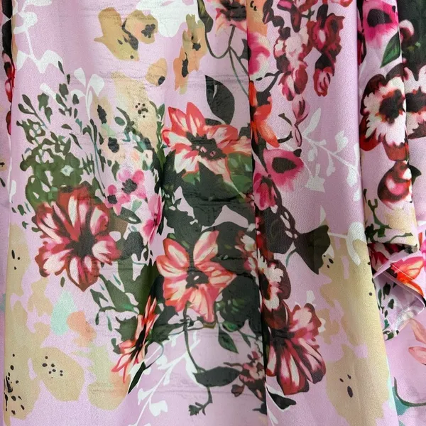 Women's Batwing Floral Chiffon Kimono Beachwear Cover Up Pink L - Image 8
