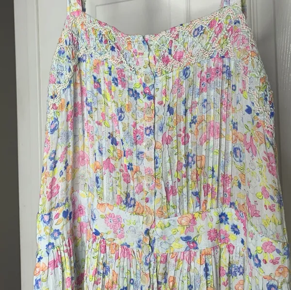 Loveshackfancy Tove Sleeveless Floral Midi Dress Buttons Pockets Cotton Sz 6 - Image 4