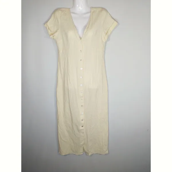 Cider Solid V-neck Yellow Button Shift‎ Maxi Dress MEDIUM NWT Coastal Casual - Image 2