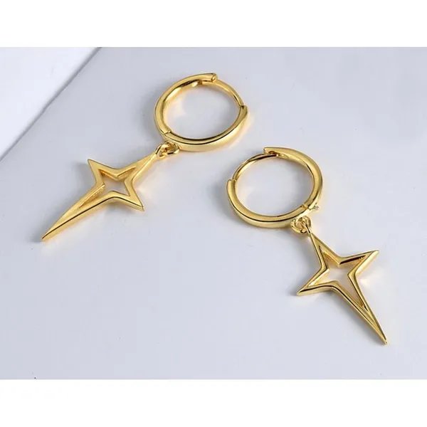 NEW Gold Star Dangle Hoop Earrings | Yellow Gold Over‎ 925 Sterling Silver - Image 3