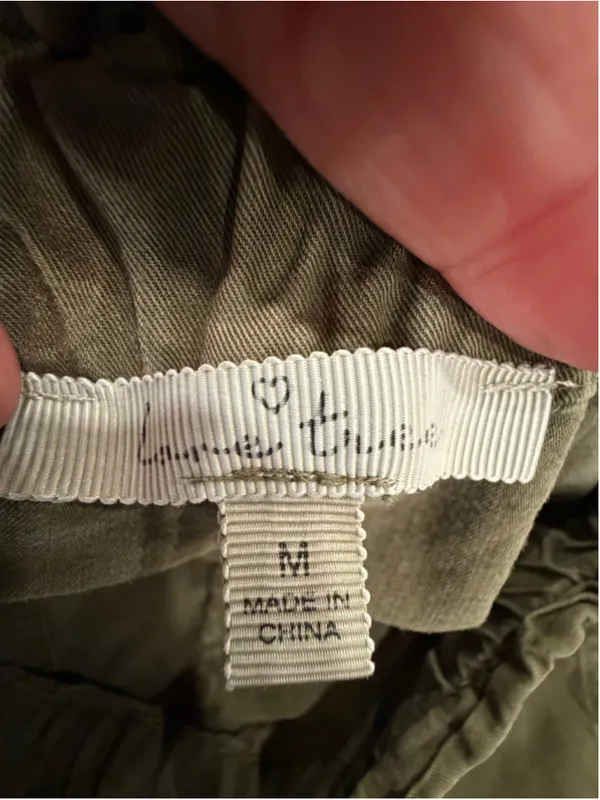 Love Tree Olive Green Tencel Cargo Pants Elastic Waist Button Fly Sz M High Rise - Image 5