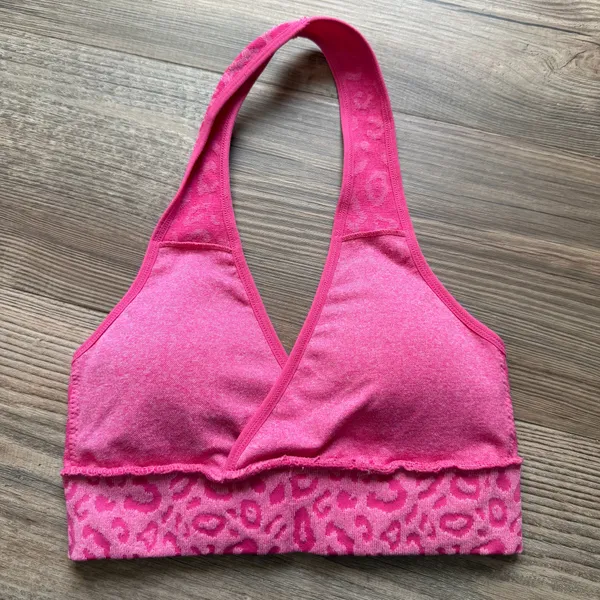 Pink Leopard Print Halter Sports Bra - Image 5