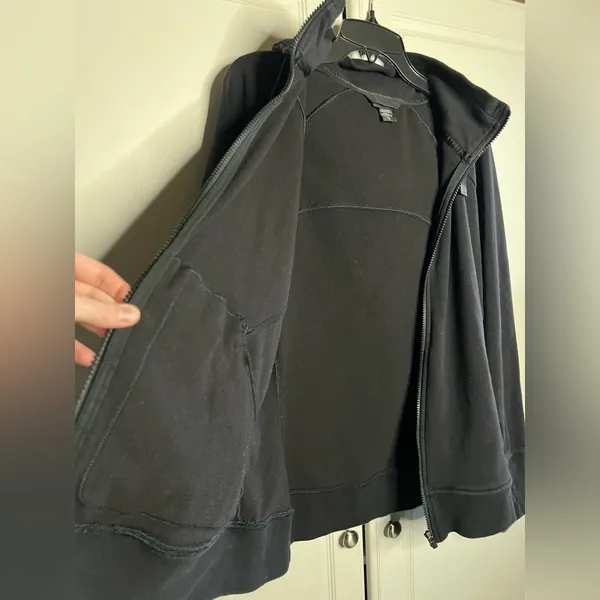 Athleta Triumph Hoodie Black Size Large Fleece Lined Full Zip - Image 11