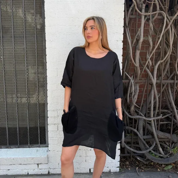 Free People Stefani boho black linen dress/ top with pockets sz s - cute summer dress or beach cover up - Image 2
