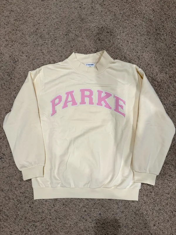 Parke varsity mockneck sweatshirt summer land yellow and pink L/XL - Image 2