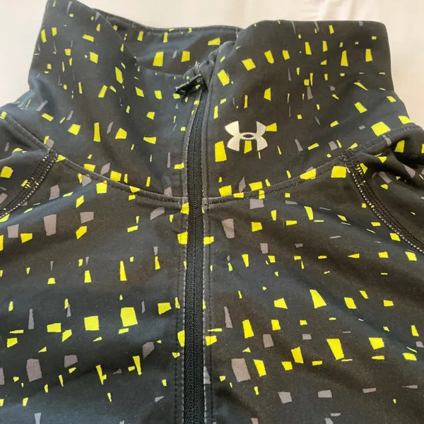Under Armour ColdGear Womens 1/4 Zip Pullover Black Yellow Geometric Print M - Image 3