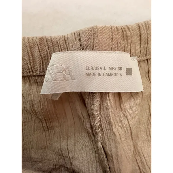 Zara Wrinkle Effect Wide Leg Pants Women's Large Beige Drawstring Pull-On Casual - Image 5