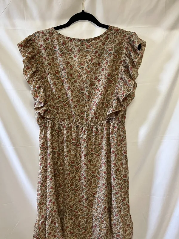 Umgee Floral-Print Flutter Sleeve Dress, Size L - Image 4