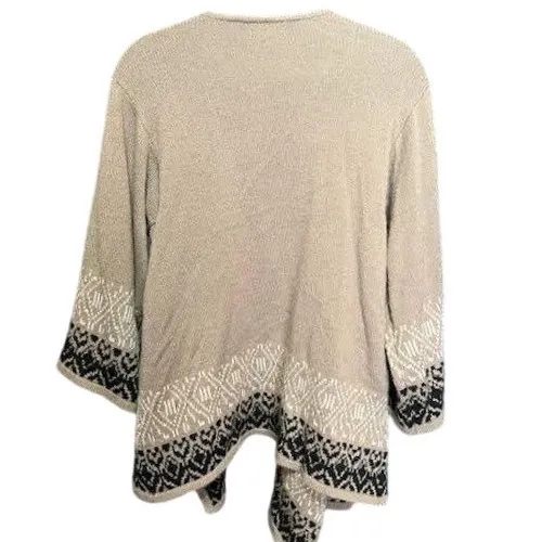 Womens Cardigan Sweater‎ Knit Open Front Beige Black Patterned Bohemian Style - Image 2