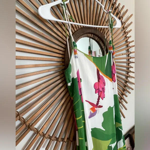 Farm Rio Tropical Print Midi Dress with Tie Shoulder Vacation Resort Bold - Image 6