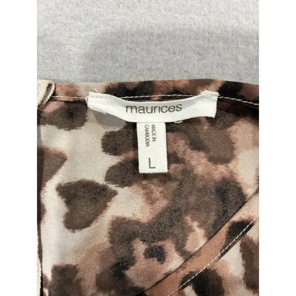 Maurices Womens Leopard Print Short‎ Sleeve Zipper Back Blouse Brown Size L - Image 6