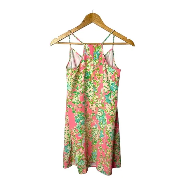 Lilly Pulitzer Silk Shift Dress Womens‎ XS Pink Floral T-Strap V-Neck Mini Silk - Image 5