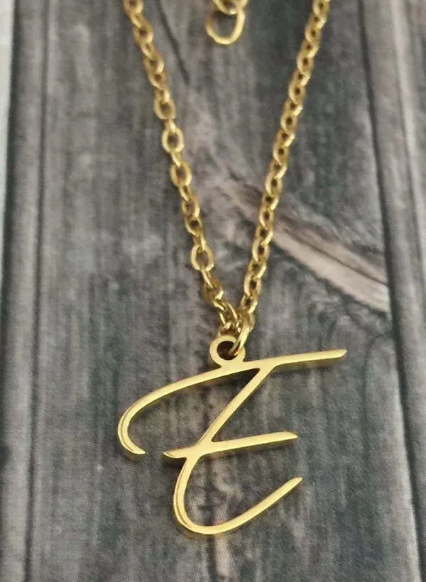 Letter E Cursive Initial Necklace Gold - Image 3