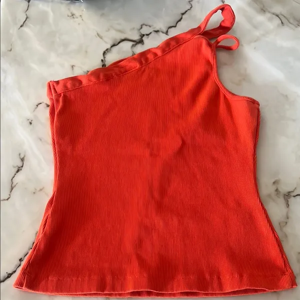Anthropologie Orange Asymmetrical Sleeveless Tank Top - Image 4