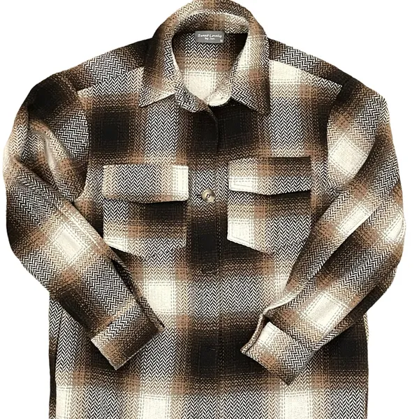 New Sweet Lovely by Jen Long Button Up Plaid Shacket M Brown Size M - Image 10