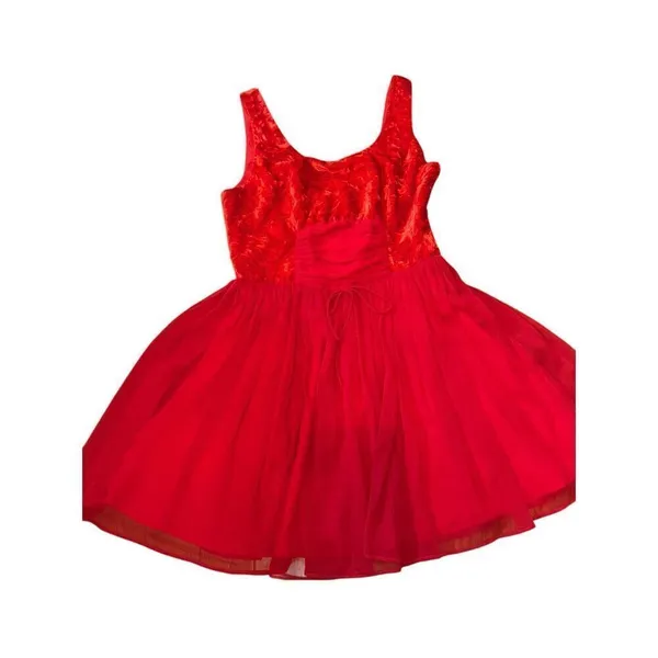 Free People Vibrant Red Crushed Velvet Party Mini Baby Doll Dress Sz‎ 8 - Image 10