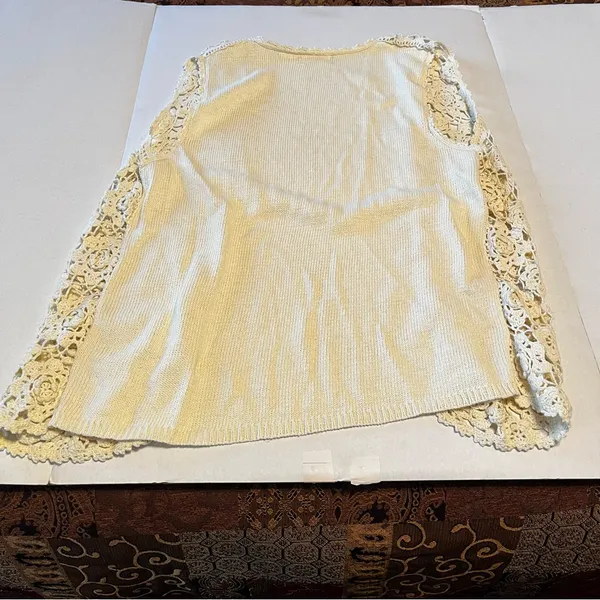 Sostanza Crochet Sweater Vest‎ Vintage Medium Boho Ramie Floral Hippie 90s Y2K - Image 15