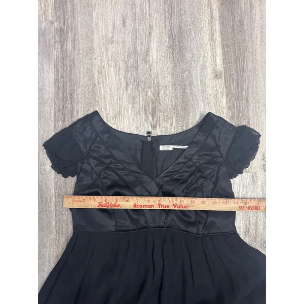 Leon Max Limited Edition Black 100% Silk Empire Waist Ruffle Cap Sleeve Dress‎ M - Image 7
