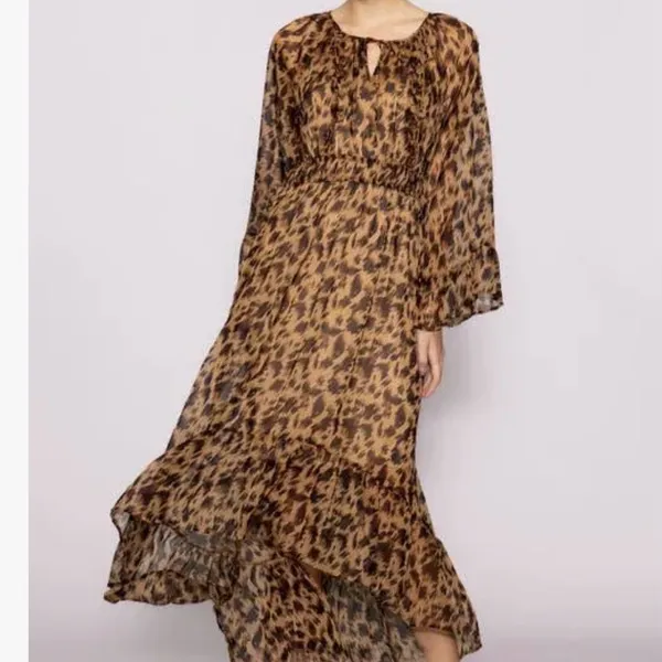 NWT Anthropologie Melloday Leopard Print High Low Maxi‎ Dress Size Medium Boho - Image 2