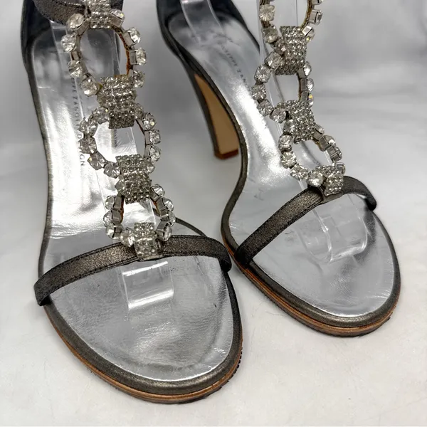 Giuseppe Zanotti Vicini Vintage Y2K Metallic Leather Block Heel Sandals 2000s 39 - Image 2