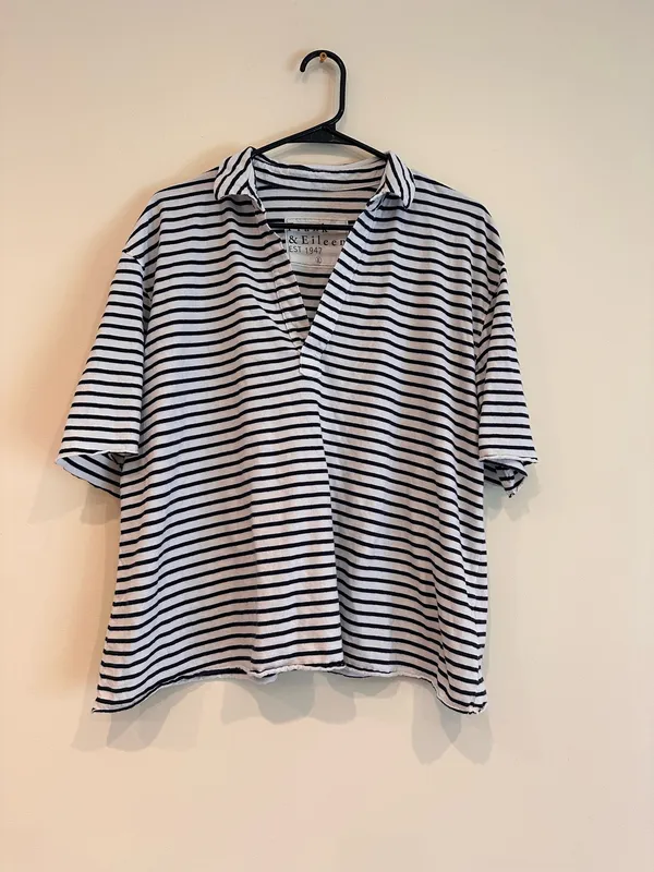 Frank & Eileen Patty Popover Henley Navy French Stripe Size L - Image 2