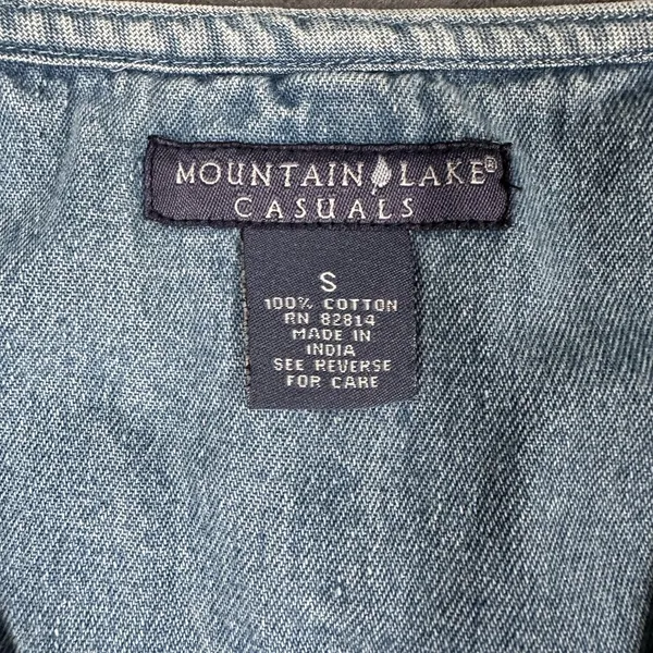 Vtg Mountain Lake Casuals Dress Womens Small Blue Denim Floral Maxi Jumper - Image 7