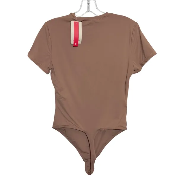 NWT Popilush Short Sleeve Tummy Control Thong Bodysuit Crew Neck Brown XL - Image 5