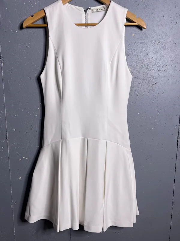 Alice and Olivia Adley Pleated Drop Waist Dress in size 2. Off white. - Image 3