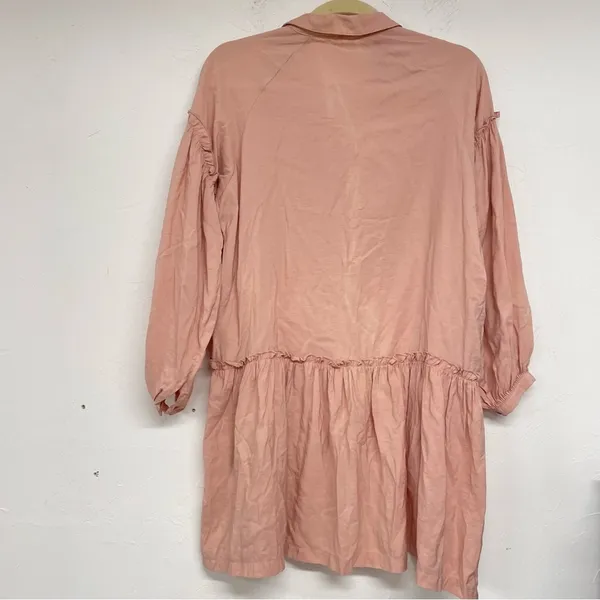Free People Peach Button Down Long Sleeve Babydoll Mini Dress Oversized Womens S - Image 11