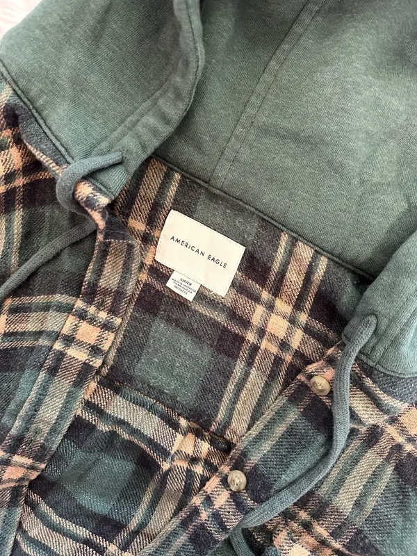 American Eagle Hooded Teal Flannel - Image 4