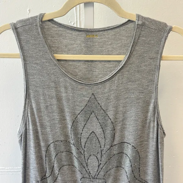 Y2K Vocal Gray Fleur-de-Lis Rhinestone Tank Top Small Made in USA 18017T Western - Image 3