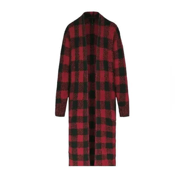 NWT SKIMS Knit Unisex Belted Robe Brick Buffalo Plaid Red Black Size S/M - Image 5