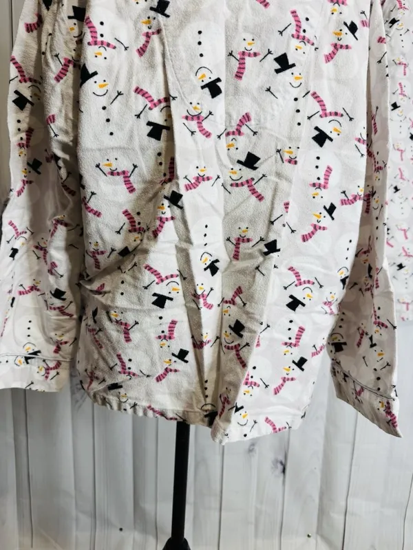 Charter Club Intimates Fleece Pajama Set Sz L White Pink Snowman Pockets - Image 8