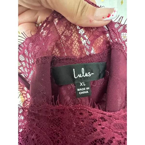 Lulu’s Women's Maddox Burgundy Satin Eyelash Lace Adjustable Straps Cami XL - Image 5