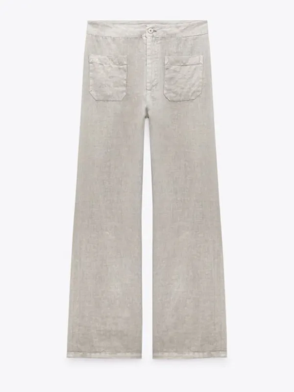 Zara Patch Pocket Marine High Waist Wide Leg Cream Jeans Size 6 - Image 2