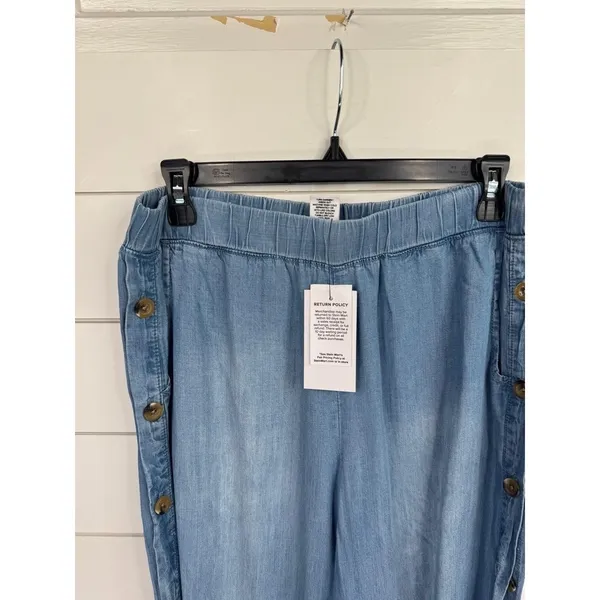 For The Republic Chambray Size M Wide Leg Side Button Frayed Hem Ankle - Image 4