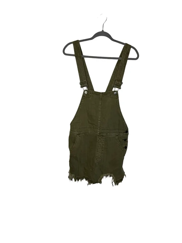 💚✨ Free People‎ Olive Green Distressed Overall Mini Dress Size 4 ✨💚 - Image 3
