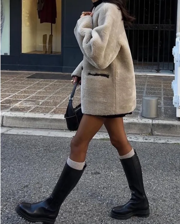 Mango Cream Faux fur-effect coat with appliqués - Image 3