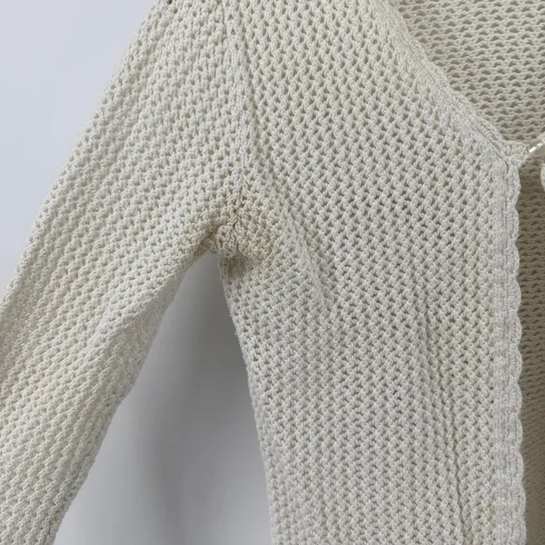 Vtg Xhilaration Cream Open Knit Crochet Cardigan Sweater Women L Ramie Airy Boho - Image 2