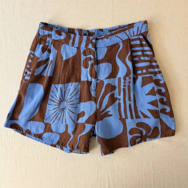 Paper Heart Abstract Floral Linen Blend High Rise Shorts Womens M Brown Blue - Image 7