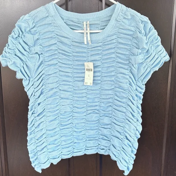 NWT Anthropologie Ruched Baby Doll Top Blue Size XL - Image 5