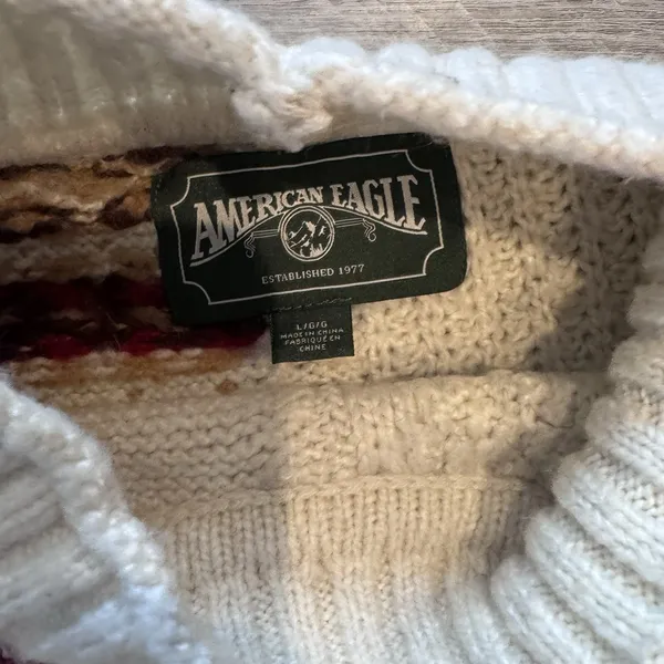American Eagle Sweater Womens Large White Nordic Fair Isle Knit Pullover - Image 6