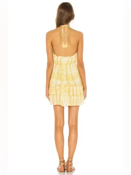Revolve Majorelle Women’s Baker Yellow Tie Dye Halter Neck Tassel Tie Mini Dress - Image 6