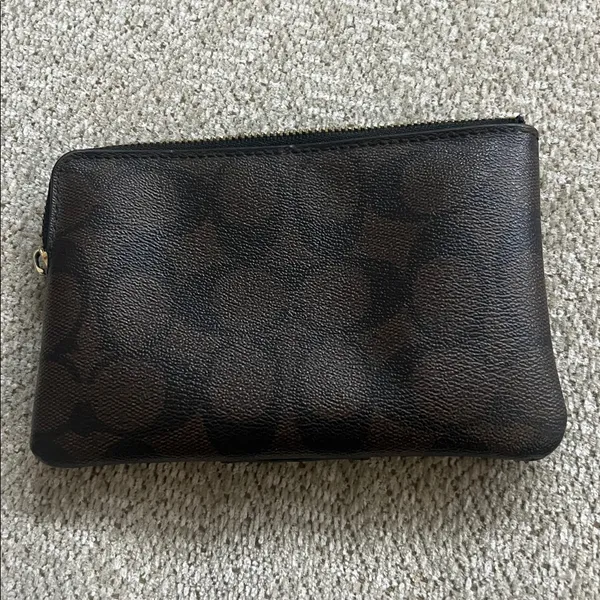 COACH Wristlet Wallet Chocolate Brown Stripe Signature Canvas Logo Leather - Image 3