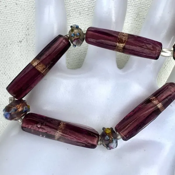 Purple faux pearl glass beaded necklace - Image 4