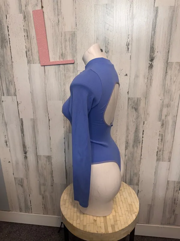 ANWND Seamless Ribbed Open Back Bodysuit Womens M/L Periwinkle Blue - Image 2