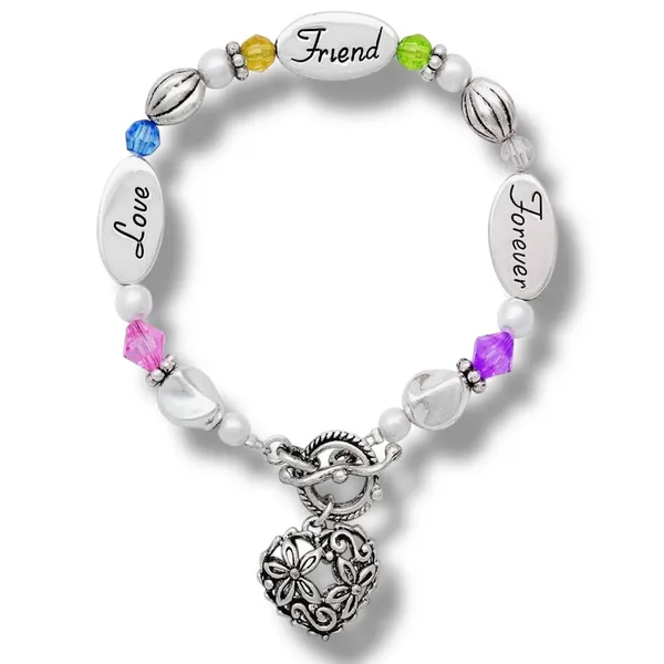 Love, Friend, Forever beaded heart charm bracelet - Image 3